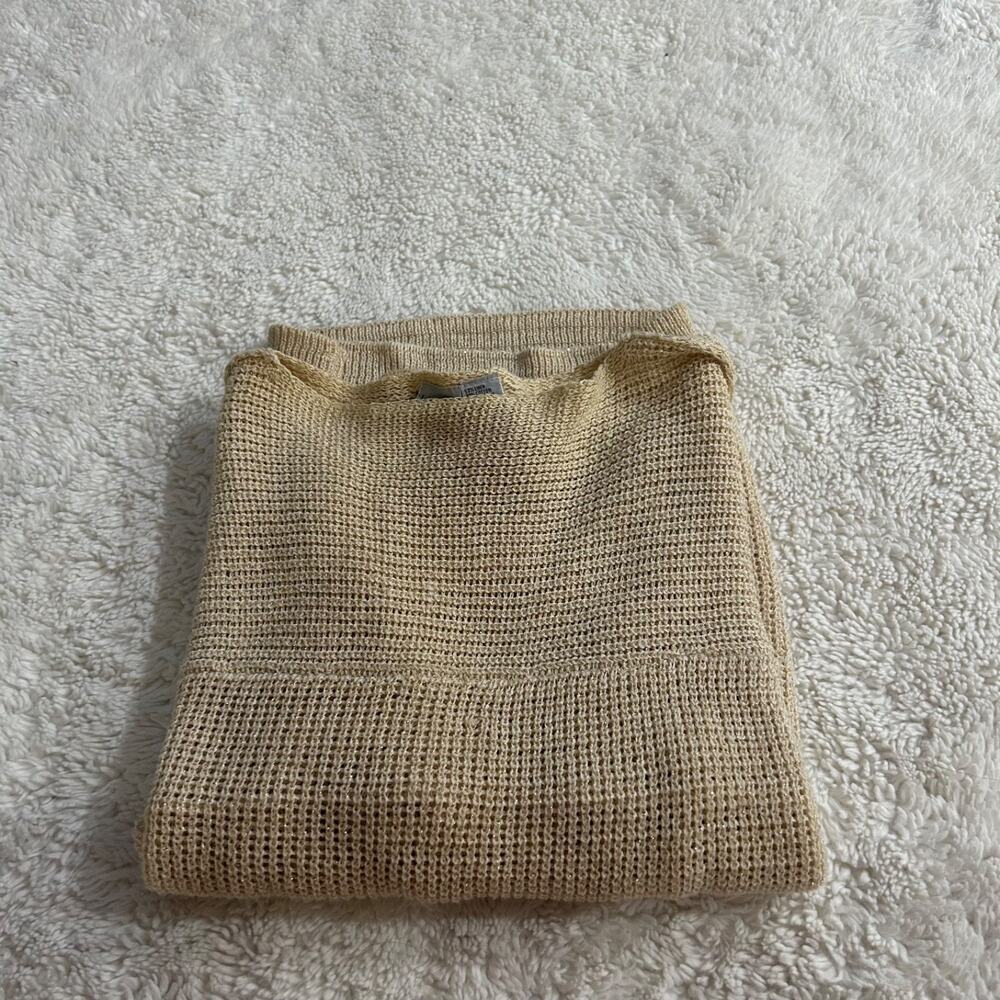 Liz Claiborne Womens Biege Crochet Cottage Core Cotton Knit L Soft Clean Resort